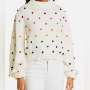 Farm Rio Rainbow Pom Pom Sweater